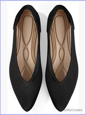 Pointed Toe Knit Ballet Flats Women's Comfortable Dress Shoes for Work Casual